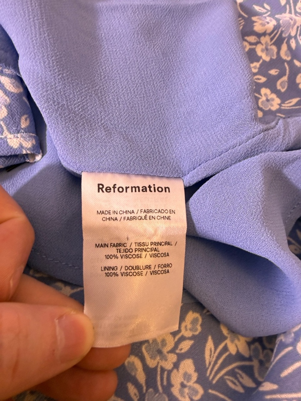 Reformation Marby Dress Blue Floral Asymmetrical Midi Puff Sleeve Size 6 - Picture 11 of 15